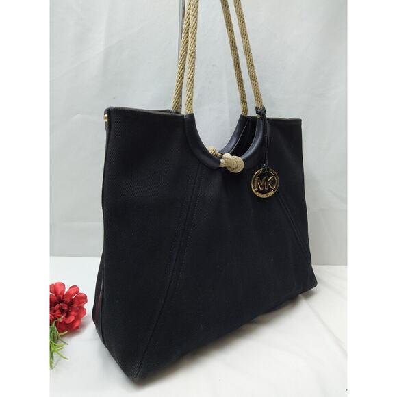 Michael Kors Black Canvas Rope Handles Shoulder Bag - Picture 4 of 16